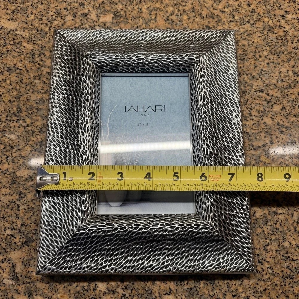Tahari Home Picture Photo Frame 4x6 Silver Snakeskin Textured Tabletop Decor